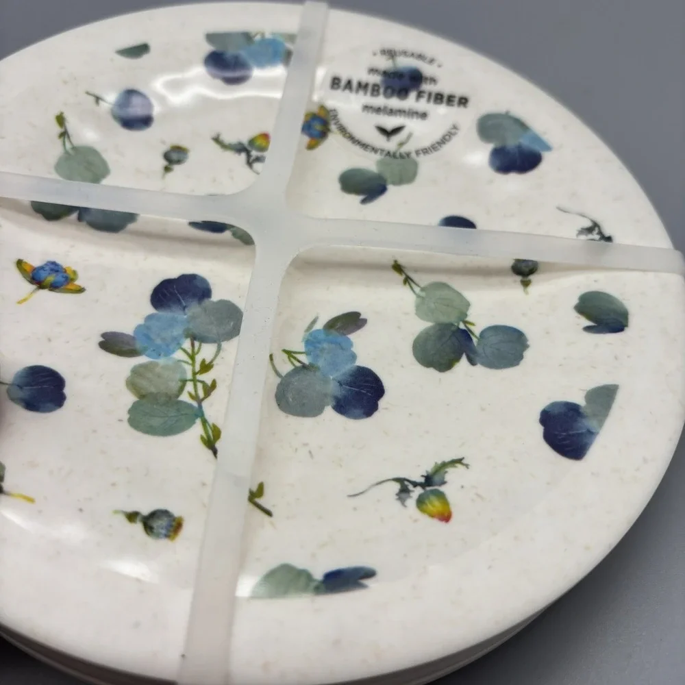 NWT CRAIG LUECK‎ FOR DEMDACO MELAMINE SET OF 4 APPETIZER PLATES ~ BLUE POPPIES